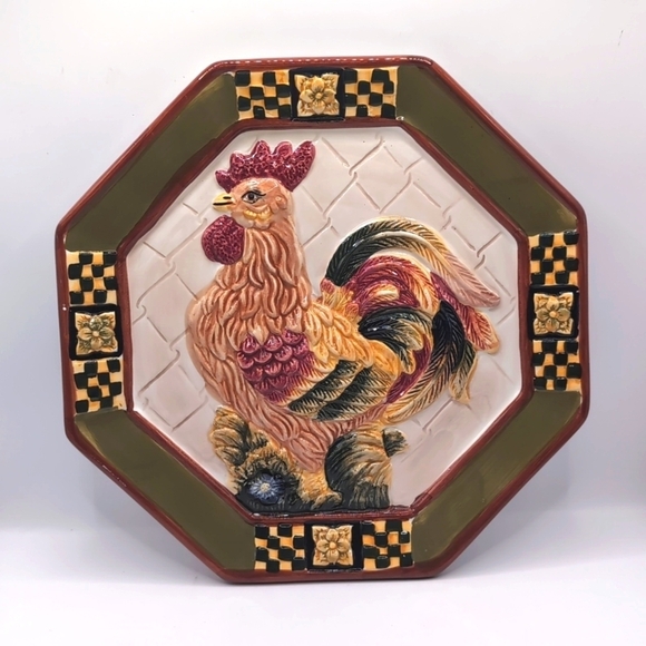 Bella Casa By Ganz Octagonal Rooster Plate With Wall Hanger - Picture 6 of 6